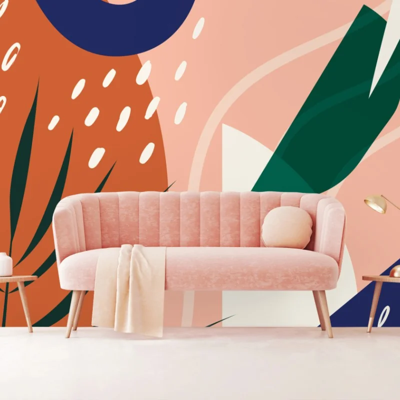 Wall mural pastel botanical abstract composition