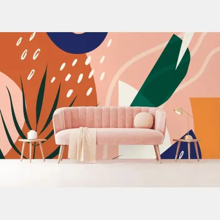 Wall mural pastel botanical abstract composition • Wallissimo®