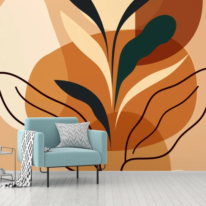 Wall mural warm abstract botanical leaves