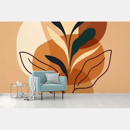 Wall mural warm abstract botanical leaves • Wallissimo®