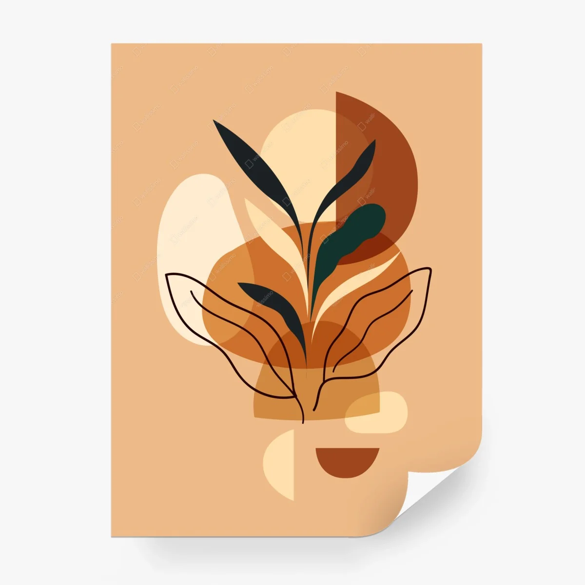 Wall mural warm abstract botanical leaves • Wallissimo® Wall mural warm abstract botanical leaves • Wallissimo®