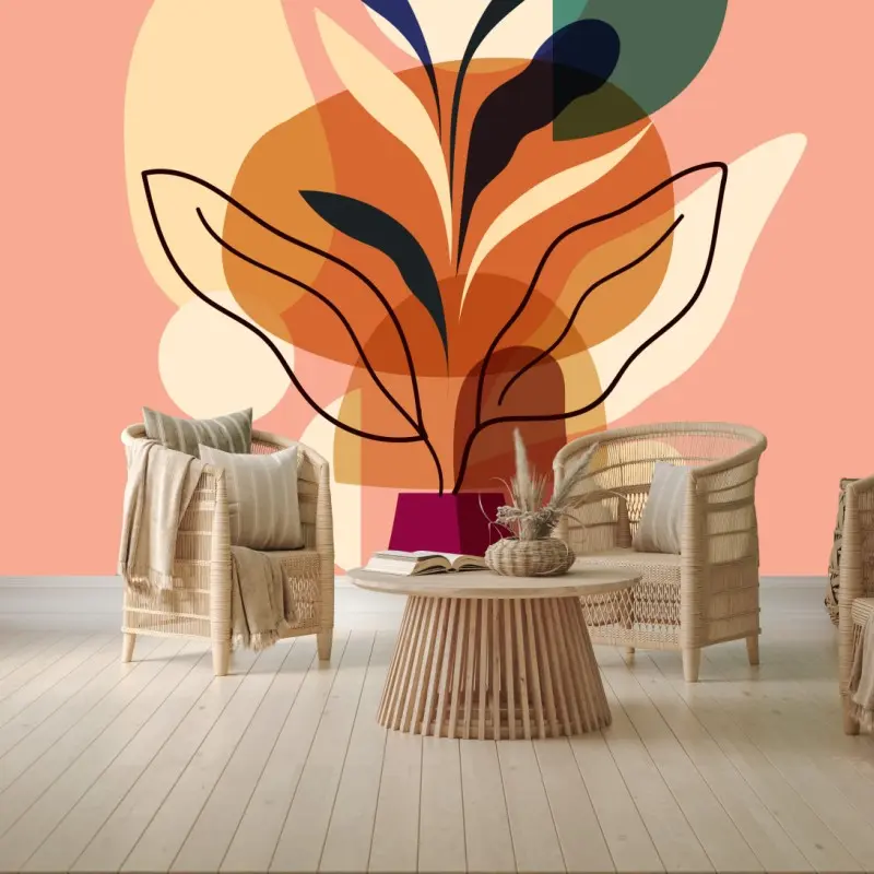 Wall mural abstract botanical leaves in vase