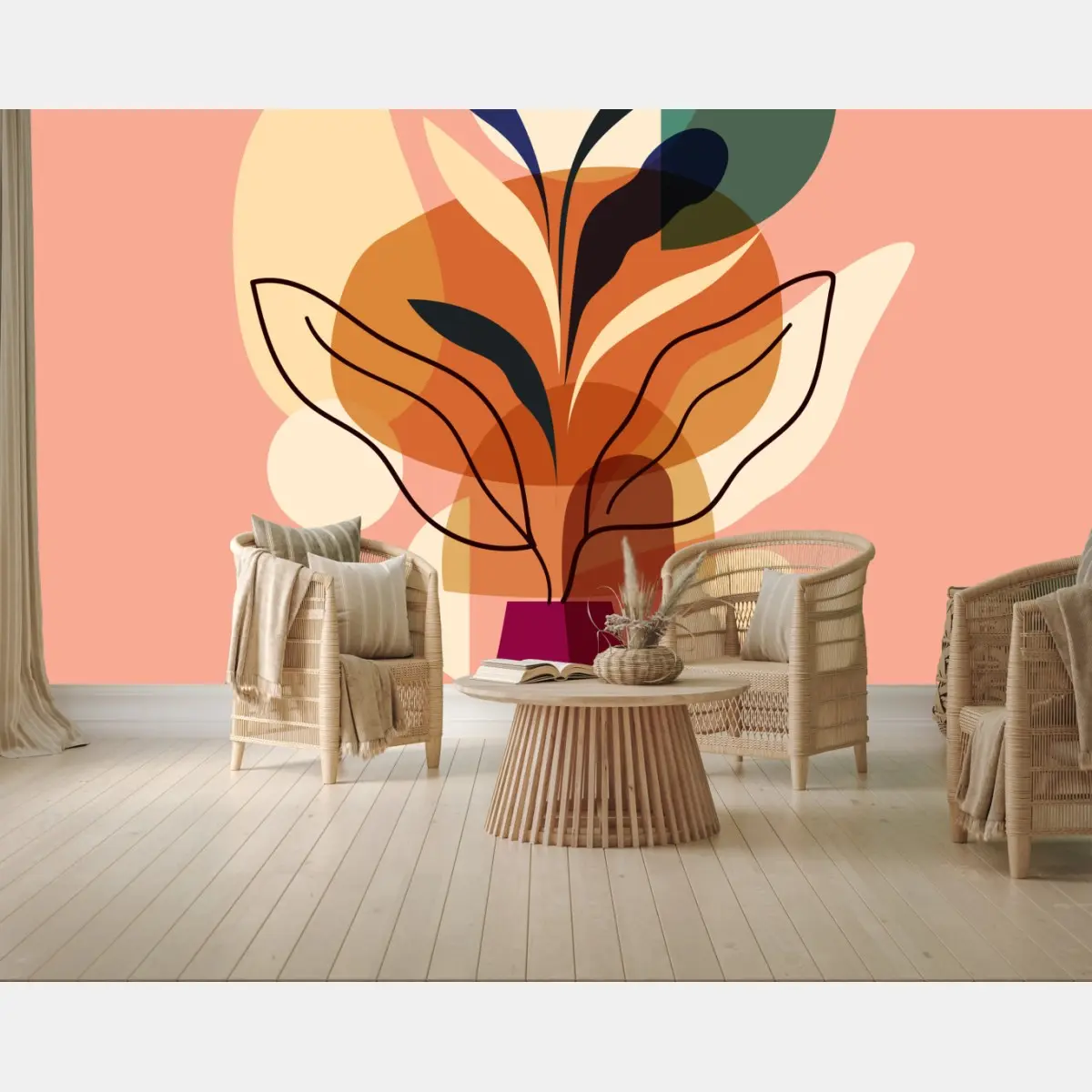 Wall mural abstract botanical leaves in vase • Wallissimo®