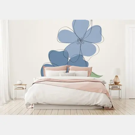Wall mural delicate blue floral line art • Wallissimo®