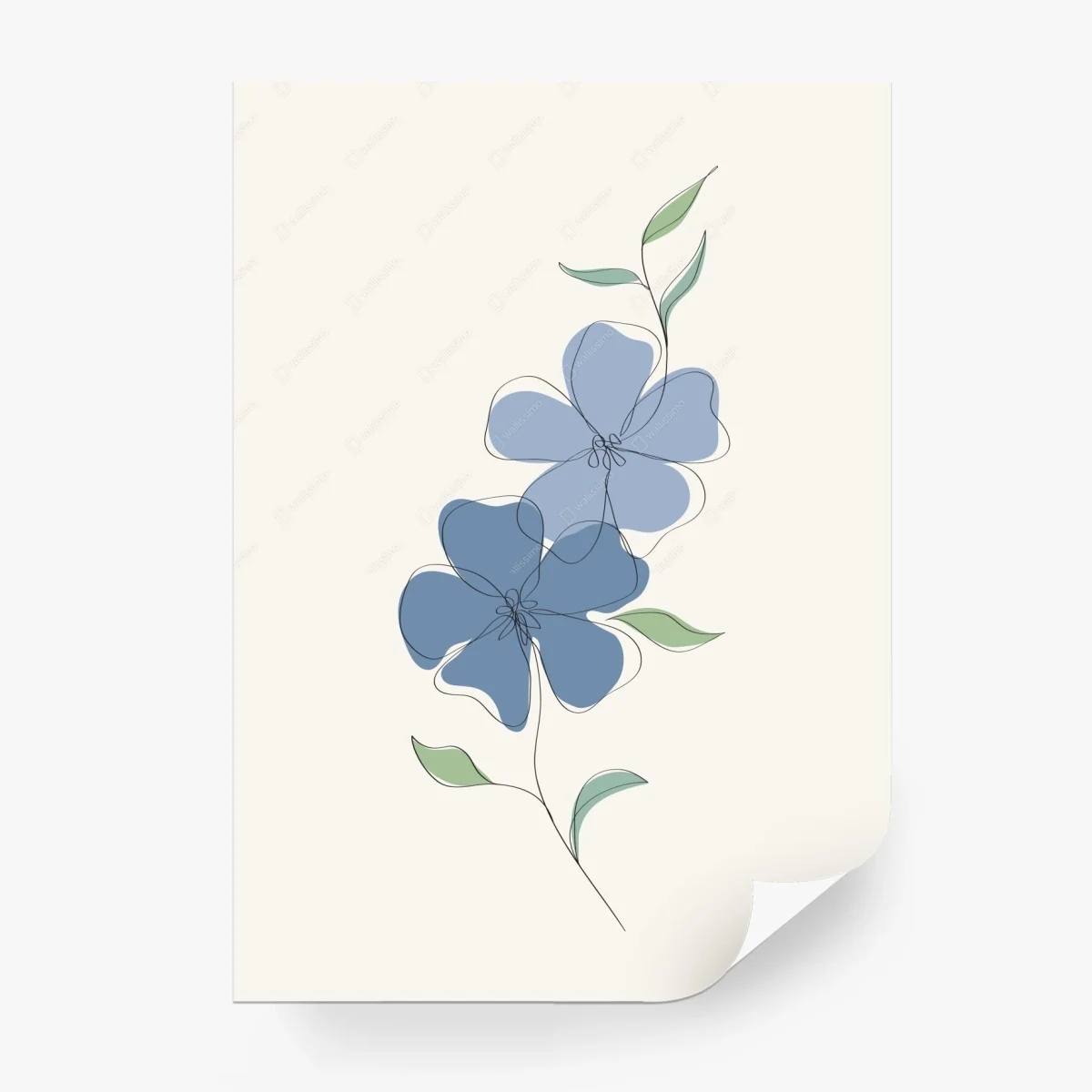 Wall mural delicate blue floral line art • Wallissimo® Wall mural delicate blue floral line art • Wallissimo®