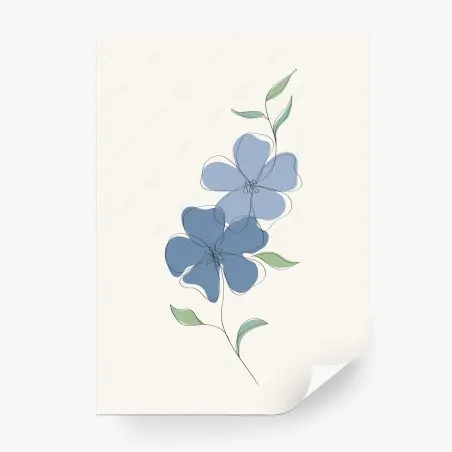 Wall mural delicate blue floral line art • Wallissimo®
