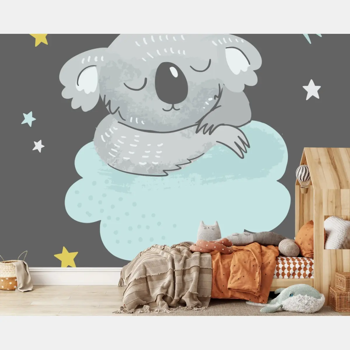 Wall mural sleeping koala on cloud - dream big nursery art • Wallissimo®