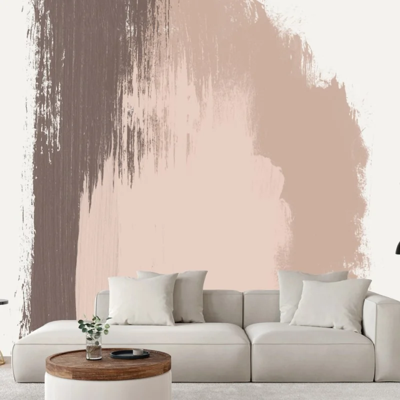 Wall mural soft neutral brushstroke composition