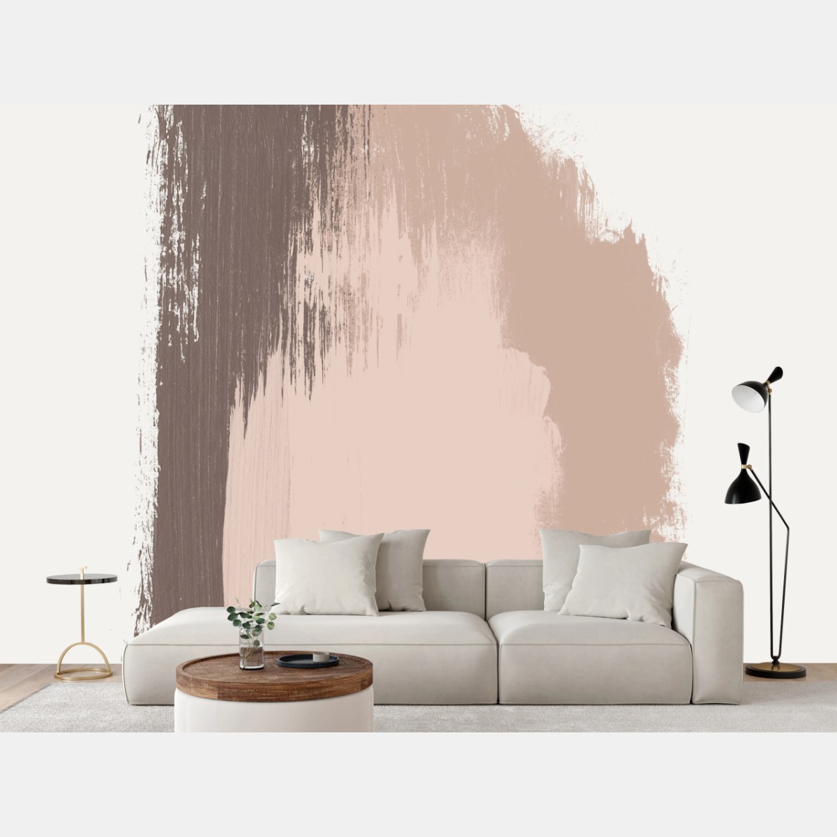 Wall mural soft neutral brushstroke composition • Wallissimo®