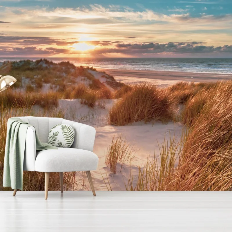 Wall mural sunset over Ameland dunes