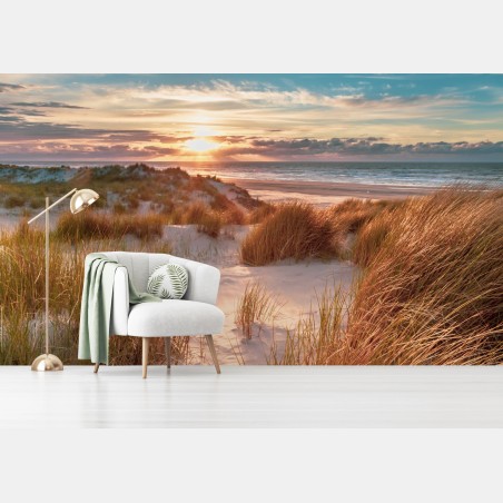 Wall mural sunset over Ameland dunes • Wallissimo®