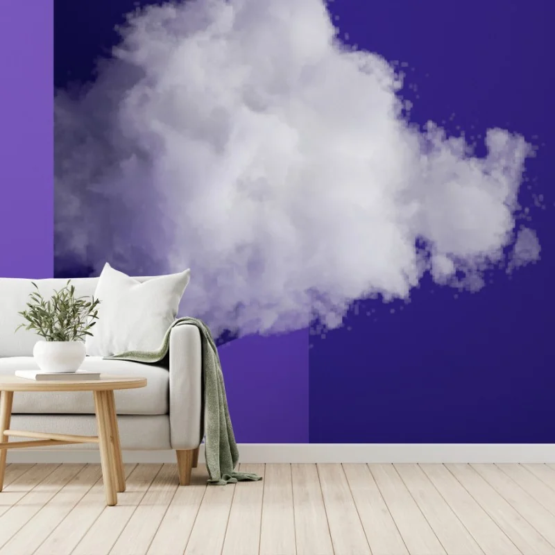 Wall mural floating cloud and ladder in violet interior