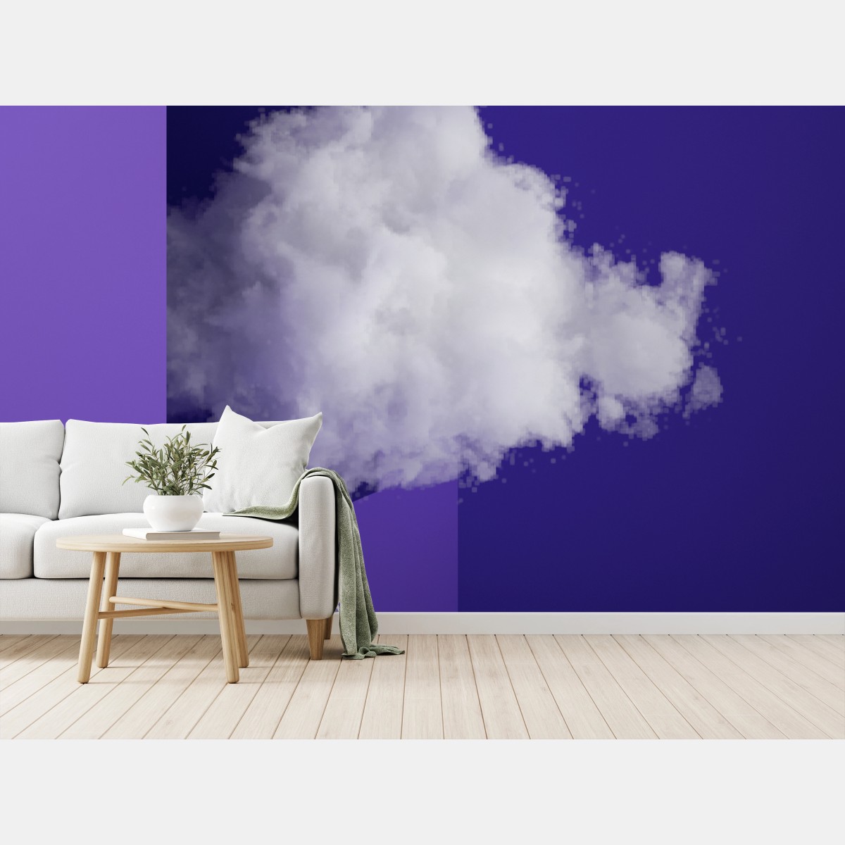 Wall mural floating cloud and ladder in violet interior • Wallissimo®