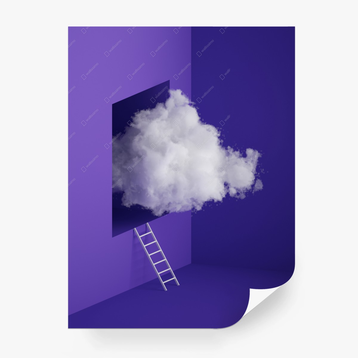 Wall mural floating cloud and ladder in violet interior • Wallissimo®