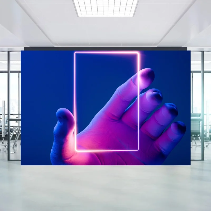 Wall mural neon frame in hand