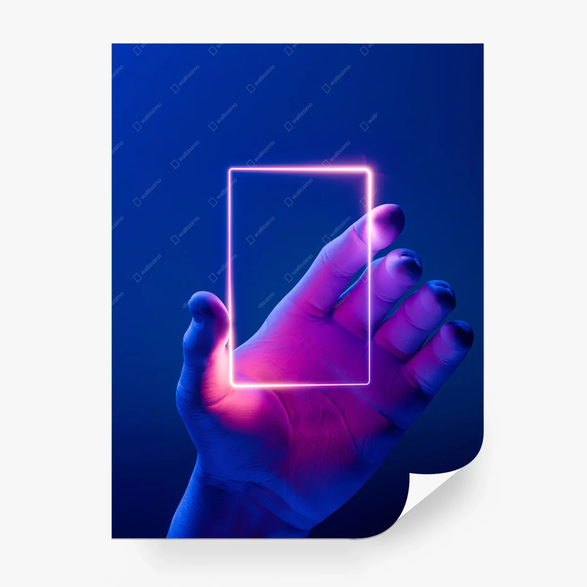 Wall mural neon frame in hand • Wallissimo®