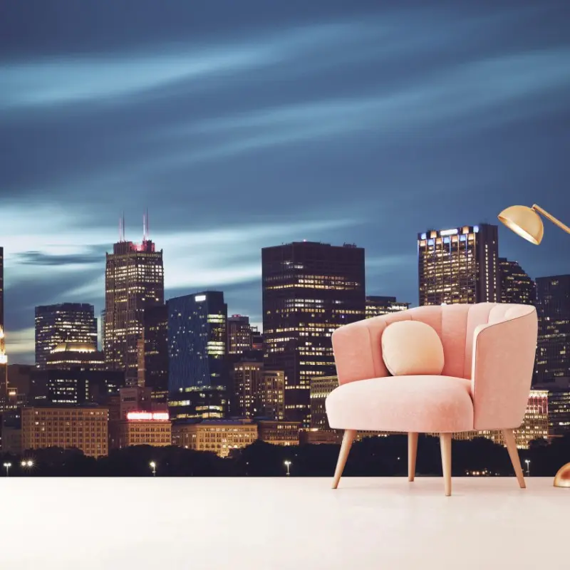 Wall mural Chicago skyline at night panoramic view