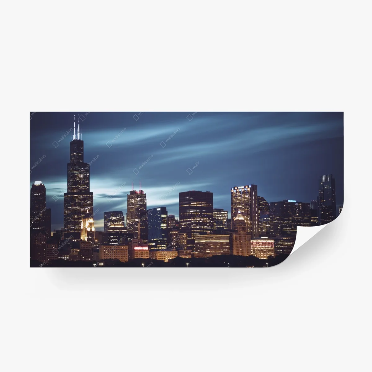 Wall mural Chicago skyline at night panoramic view • Wallissimo® Wall mural Chicago skyline at night panoramic view • Wallissimo®