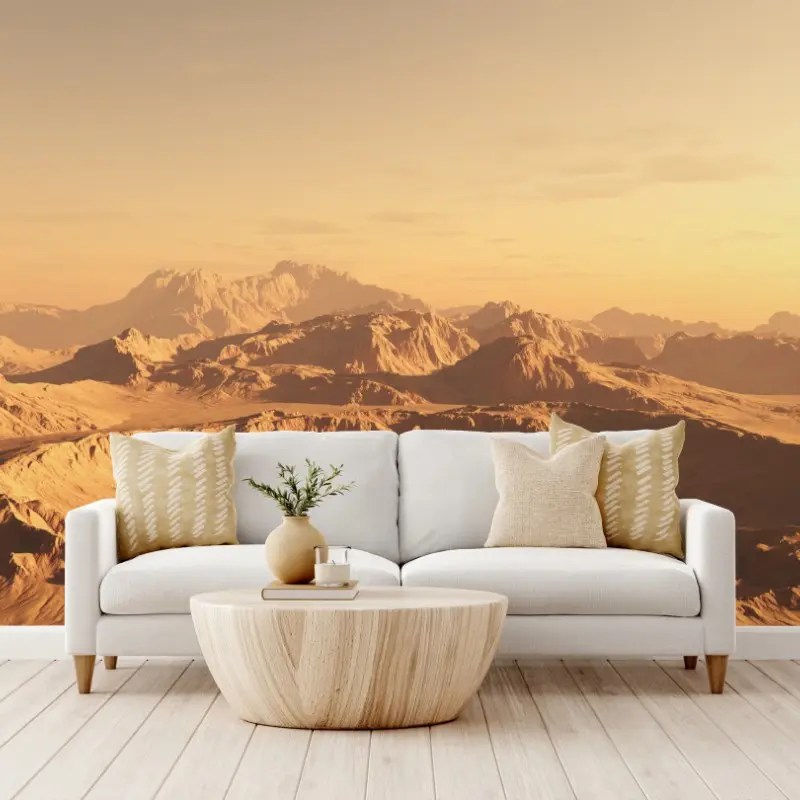 Wall mural vast desert crater at sunset