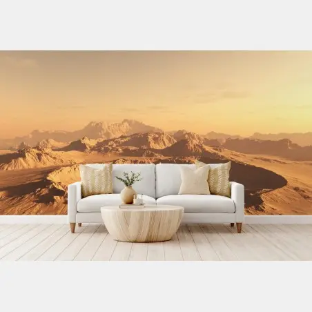 Wall mural vast desert crater at sunset • Wallissimo®