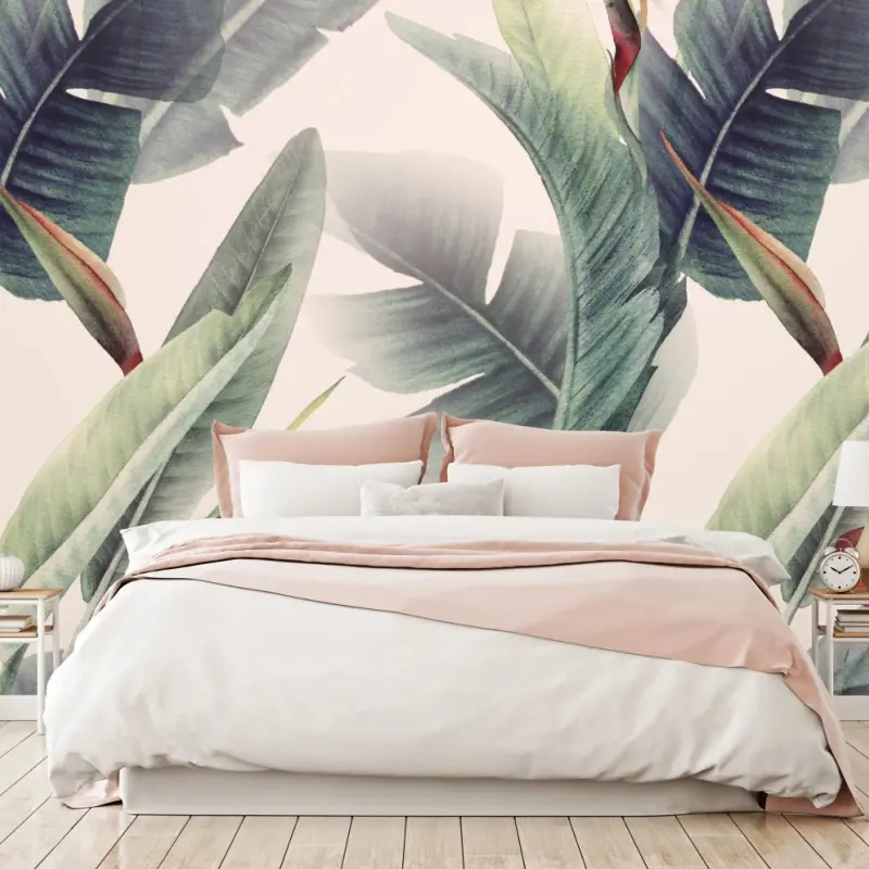 Wall mural tropical watercolor banana leaf pattern