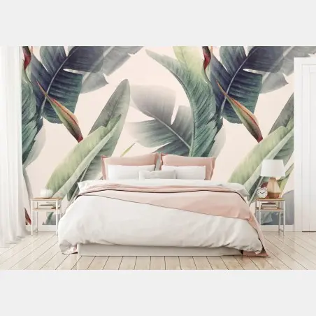 Wall mural tropical watercolor banana leaf pattern • Wallissimo®