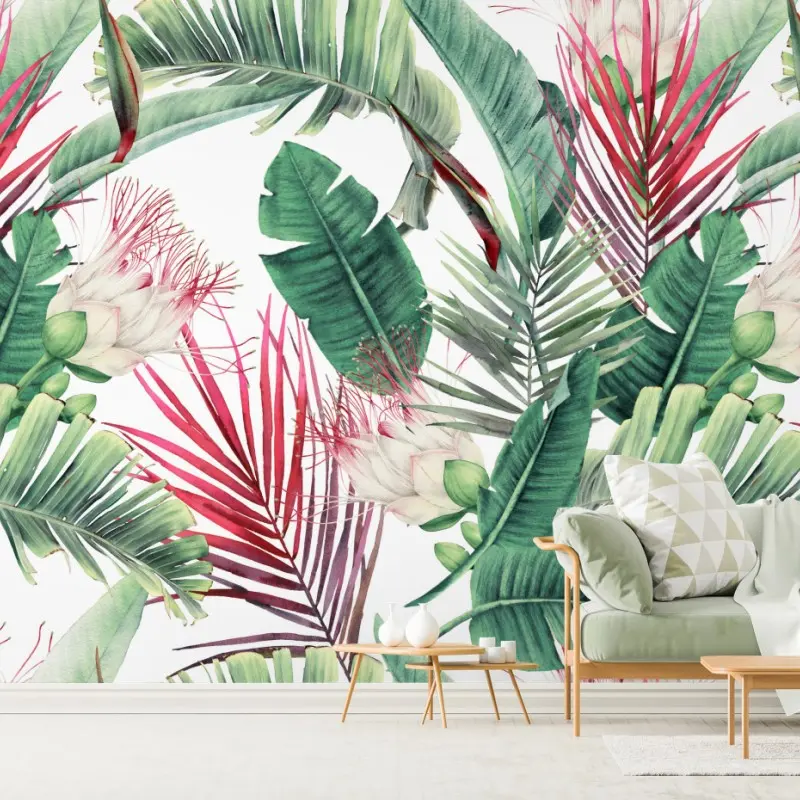Wall mural tropical watercolor floral pattern