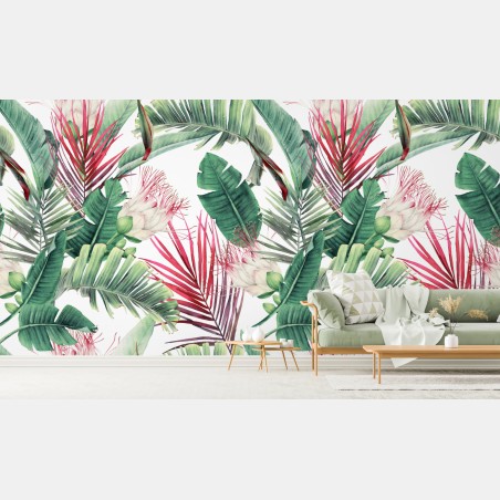 Wall mural tropical watercolor floral pattern • Wallissimo®