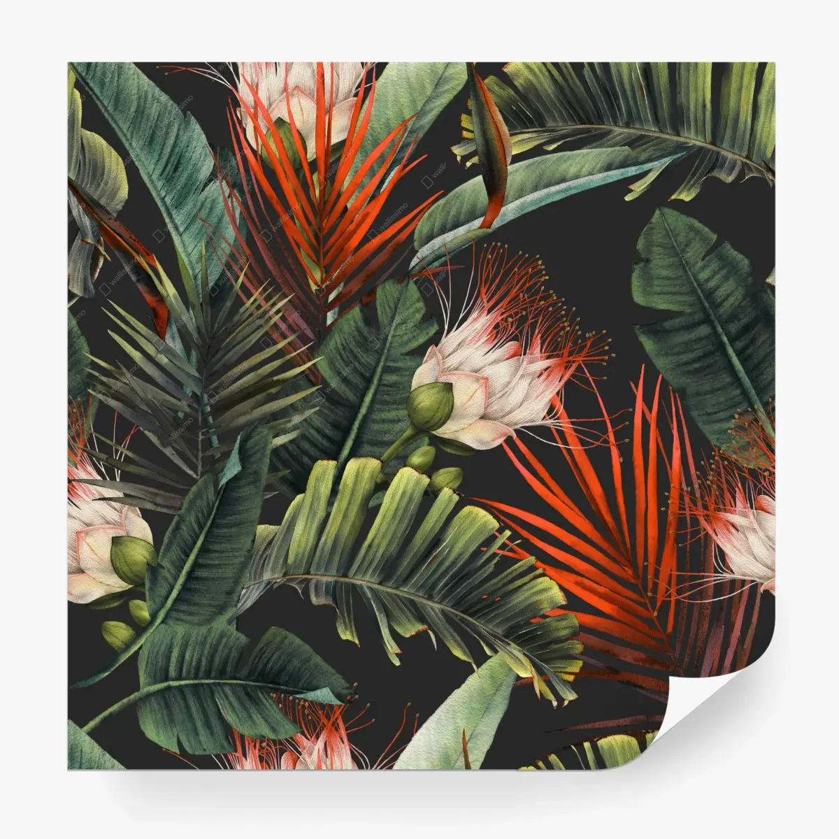 Wall mural tropical watercolor floral pattern on dark background • Wallissimo®