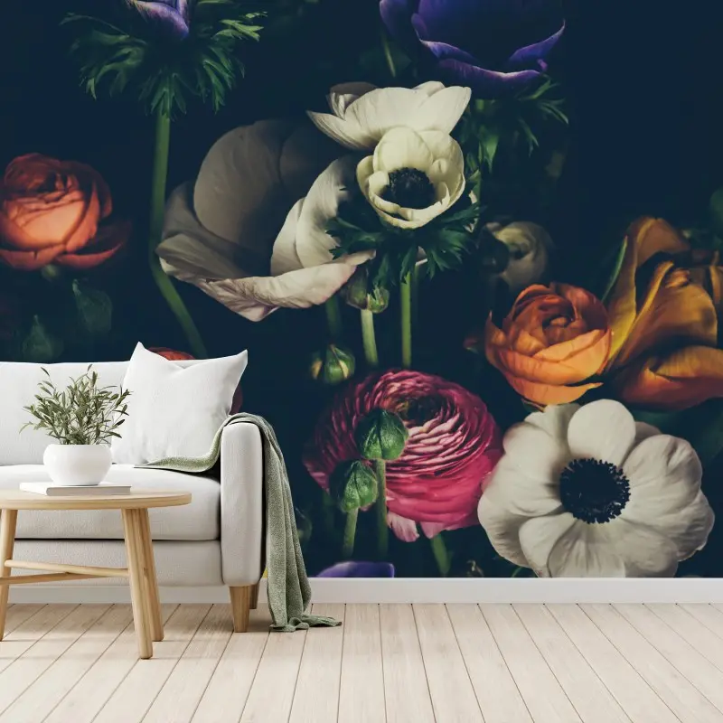 Wall mural moody dark floral bouquet