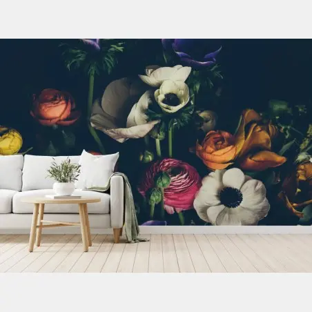 Wall mural moody dark floral bouquet • Wallissimo®