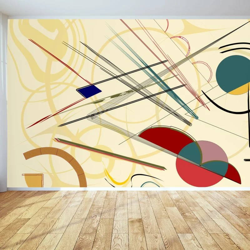 Wall mural geometric abstract composition in beige and red