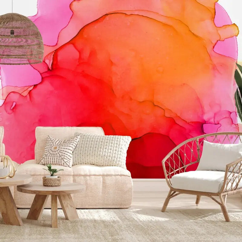 Wall mural vibrant red and pink ink abstract