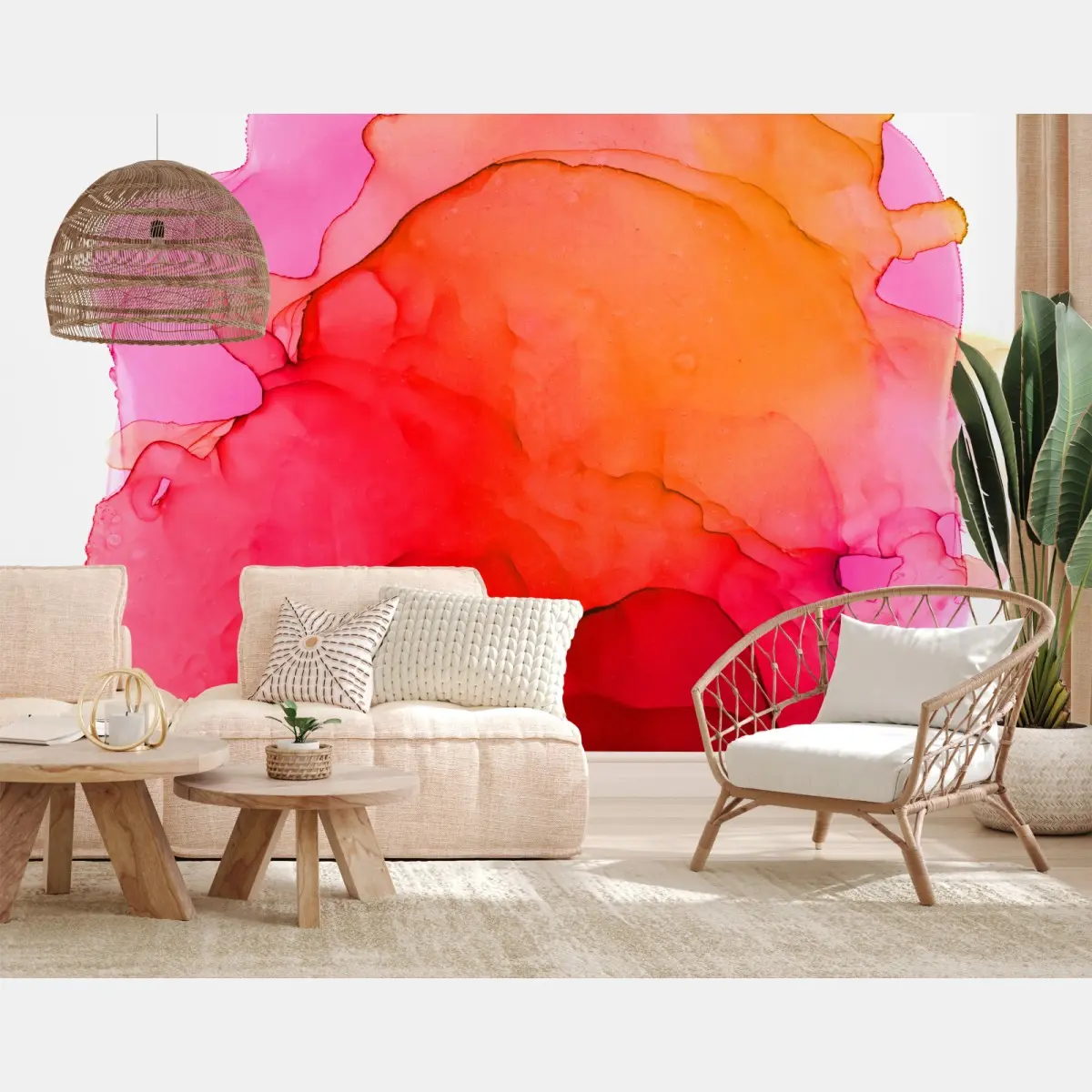 Wall mural vibrant red and pink ink abstract • Wallissimo®