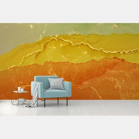 Wall mural golden amber abstract waves • Wallissimo®