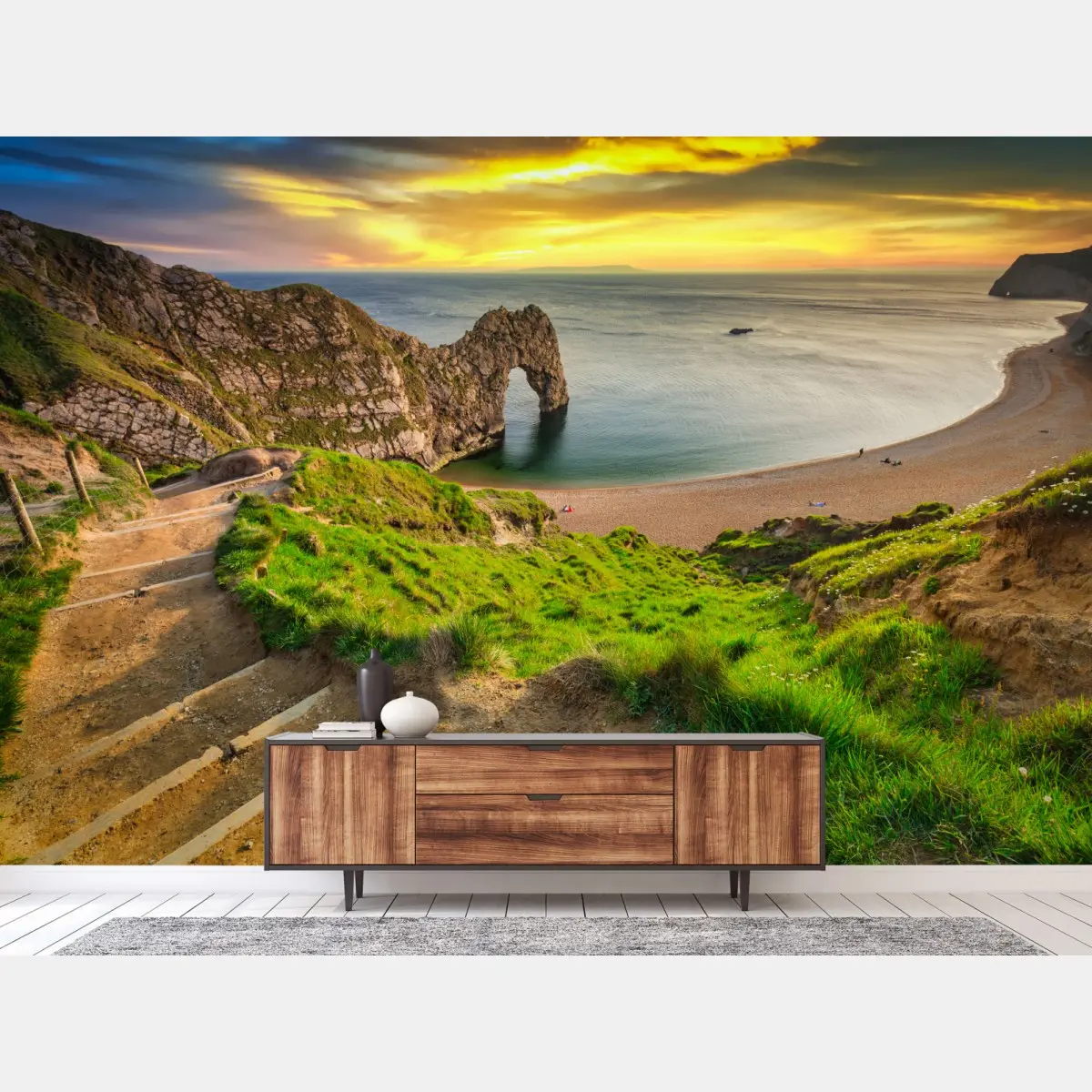 Wall mural Durdle Door sunset on the Jurassic Coast • Wallissimo®