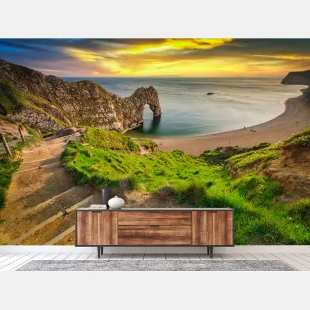 Wall mural Durdle Door sunset on the Jurassic Coast • Wallissimo®
