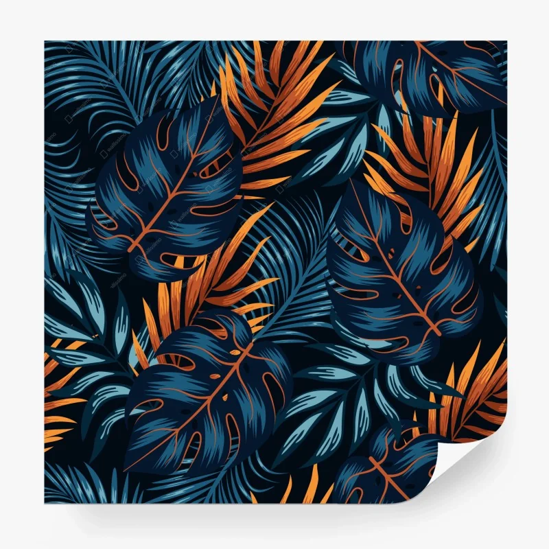 Wall mural navy tropical leaf pattern