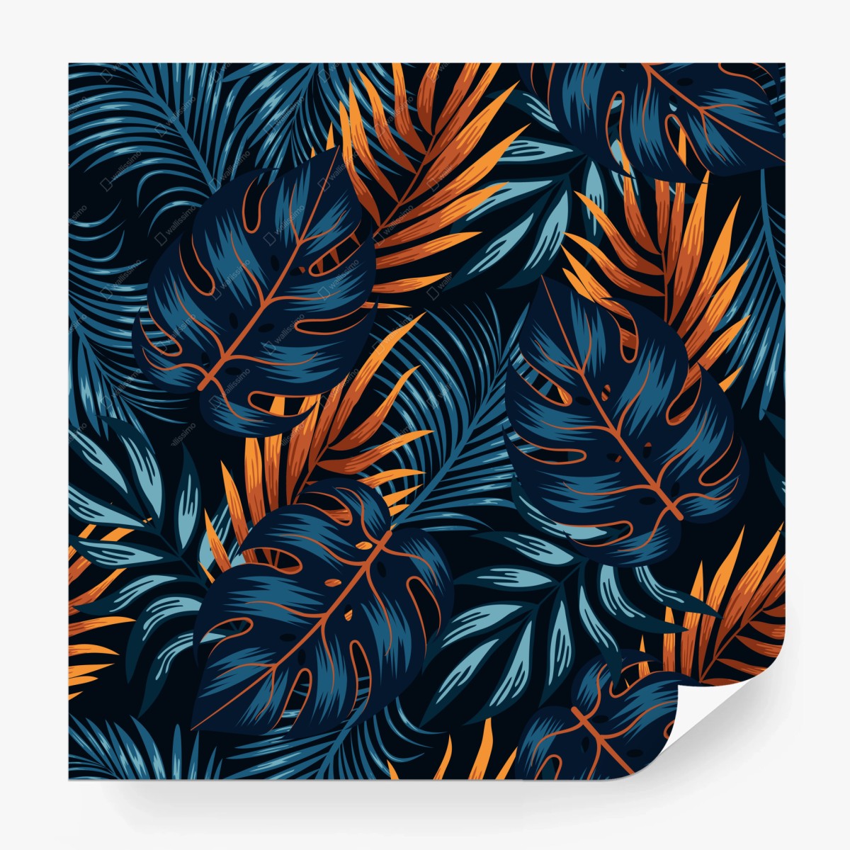 Wall mural navy tropical leaf pattern • Wallissimo®