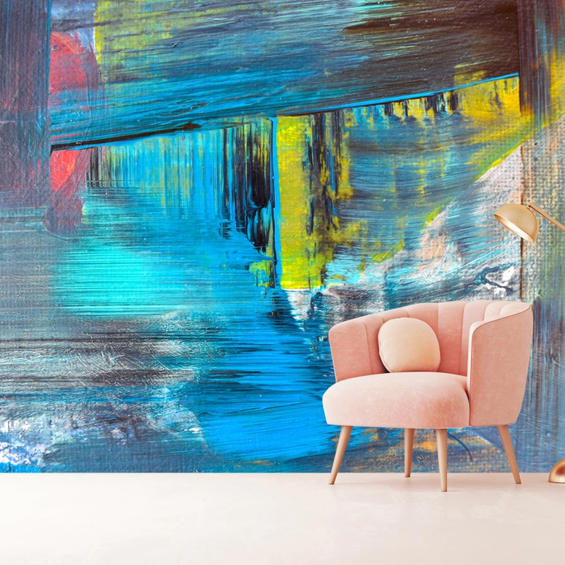 Wall mural turquoise abstract brushstroke composition