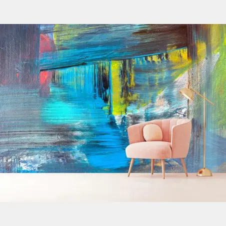 Wall mural turquoise abstract brushstroke composition • Wallissimo®