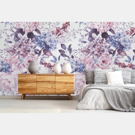 Wall mural pastel watercolor floral pattern • Wallissimo®
