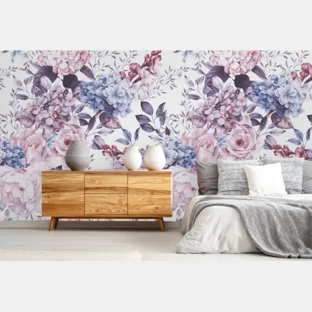 Wall mural pastel watercolor floral pattern • Wallissimo®