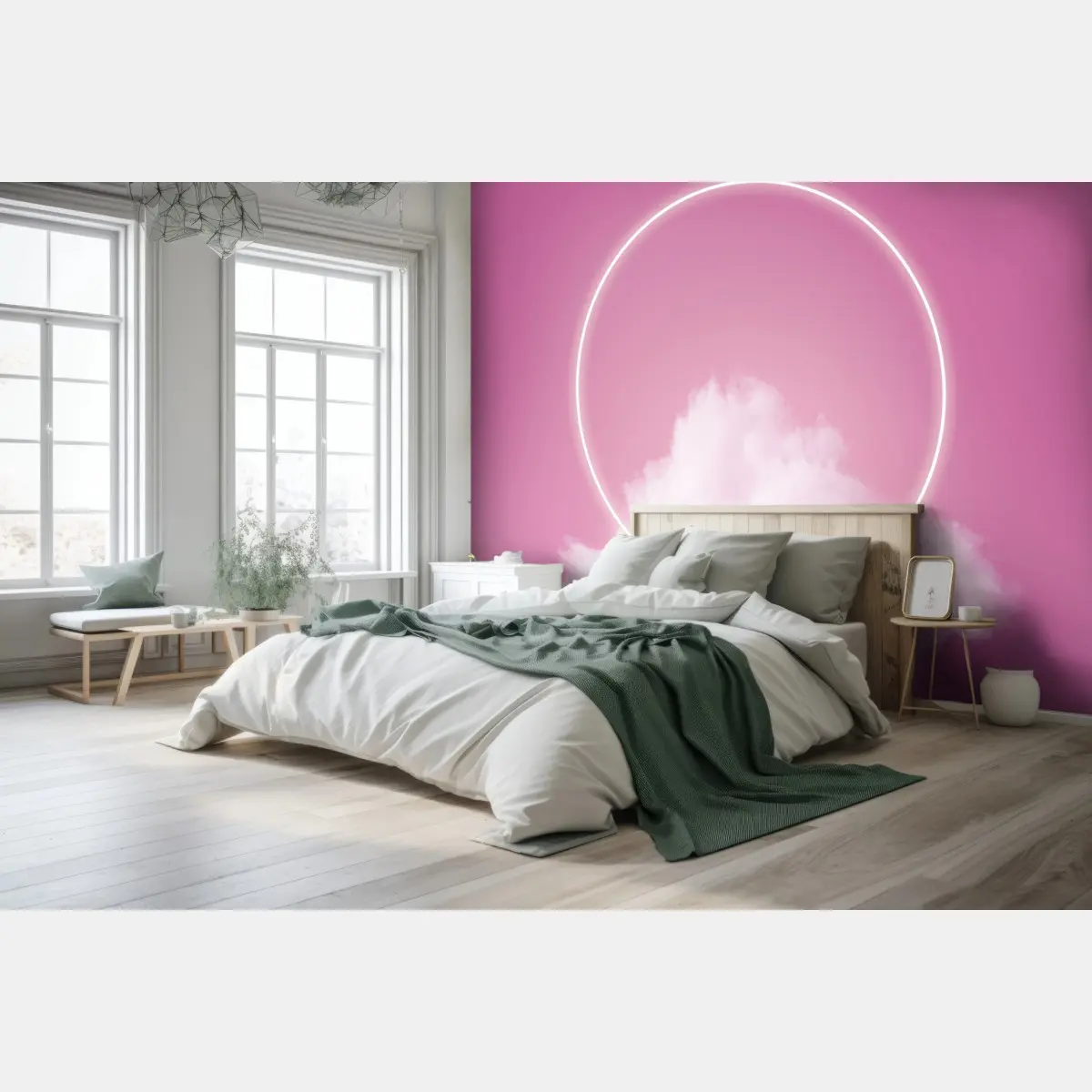 Wall mural pastel cloud with neon halo • Wallissimo®