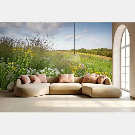 Wall mural sunlit wildflower meadow • Wallissimo®