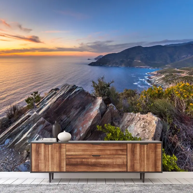 Wall mural coastal sunset over Cap Corse