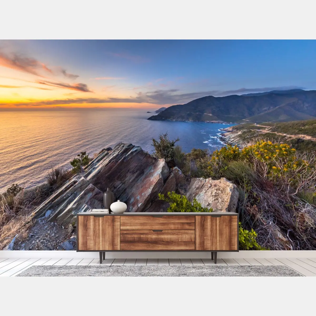 Wall mural coastal sunset over Cap Corse • Wallissimo®