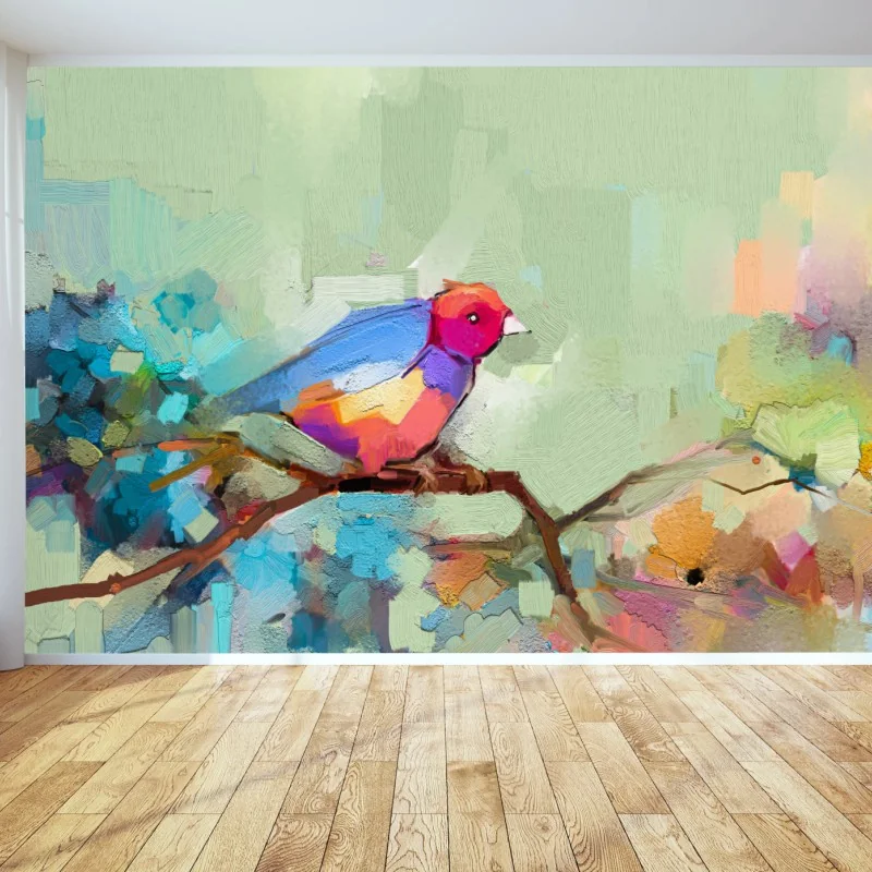 Wall mural vibrant abstract bird on branch