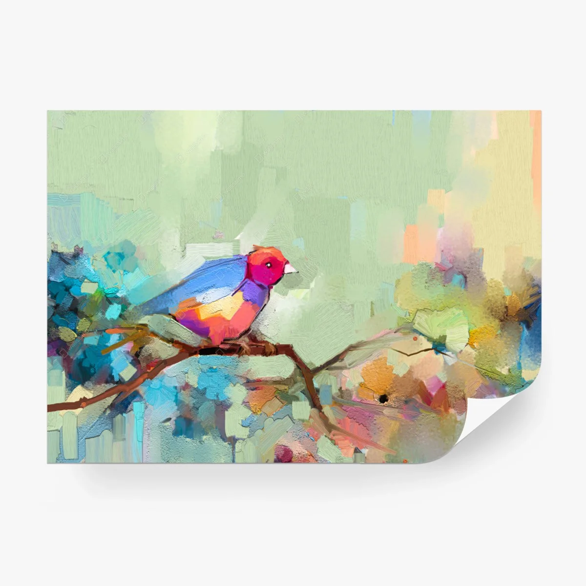 Wall mural vibrant abstract bird on branch • Wallissimo® Wall mural vibrant abstract bird on branch • Wallissimo®