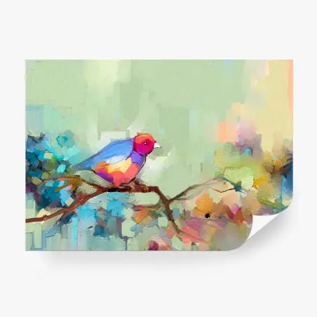 Wall mural vibrant abstract bird on branch • Wallissimo®